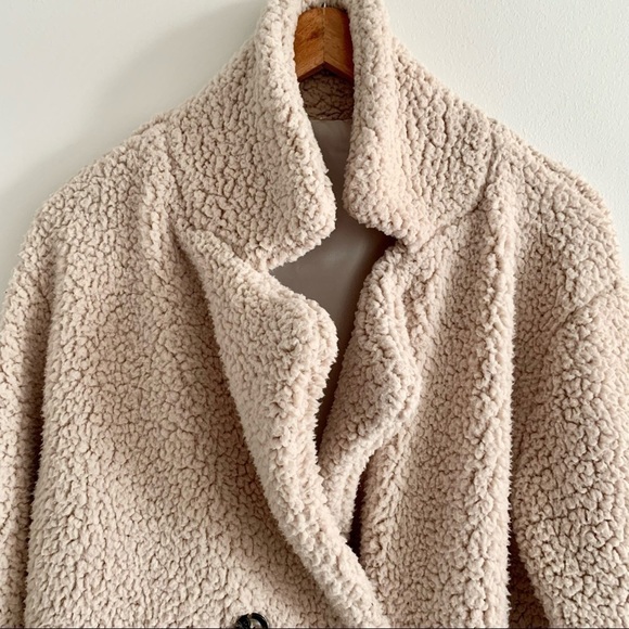 Teddy Neutral Sherpa Sherling Cream lightweight Pea Coat - Picture 12 of 15